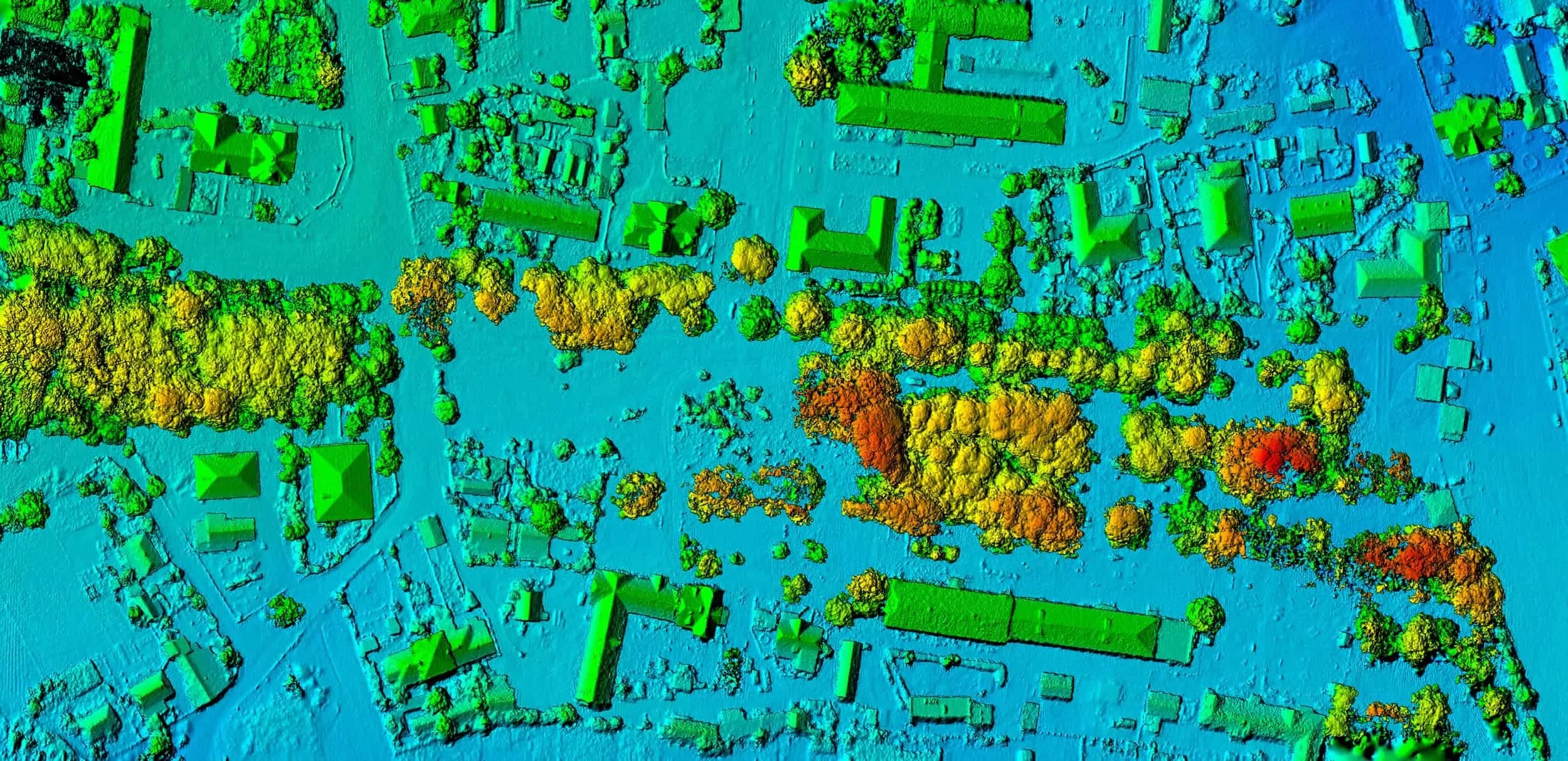 Colorized drone LiDAR point cloud of a town site