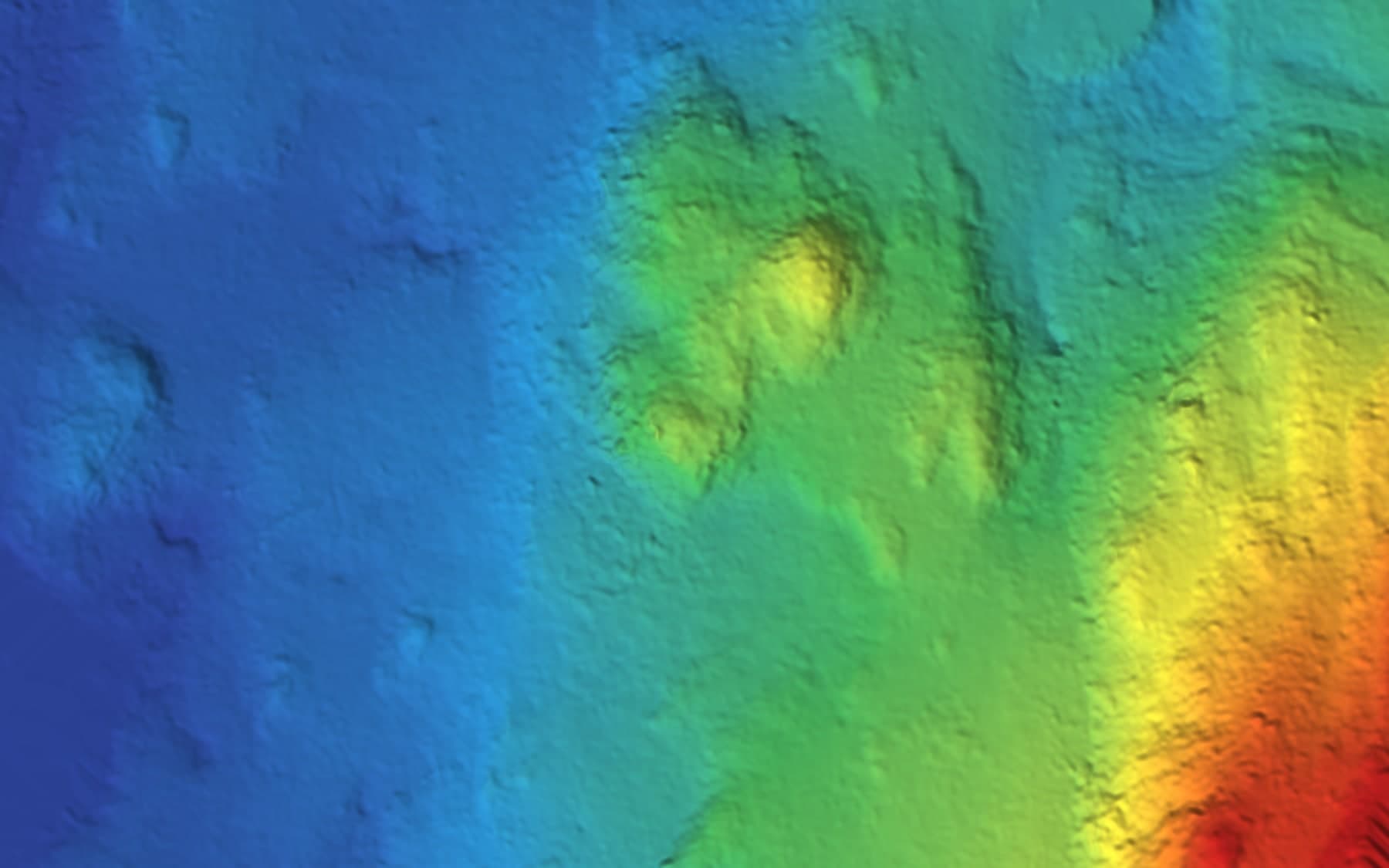 Bare-earth LiDAR elevation model of a forested ridge, coloured by height