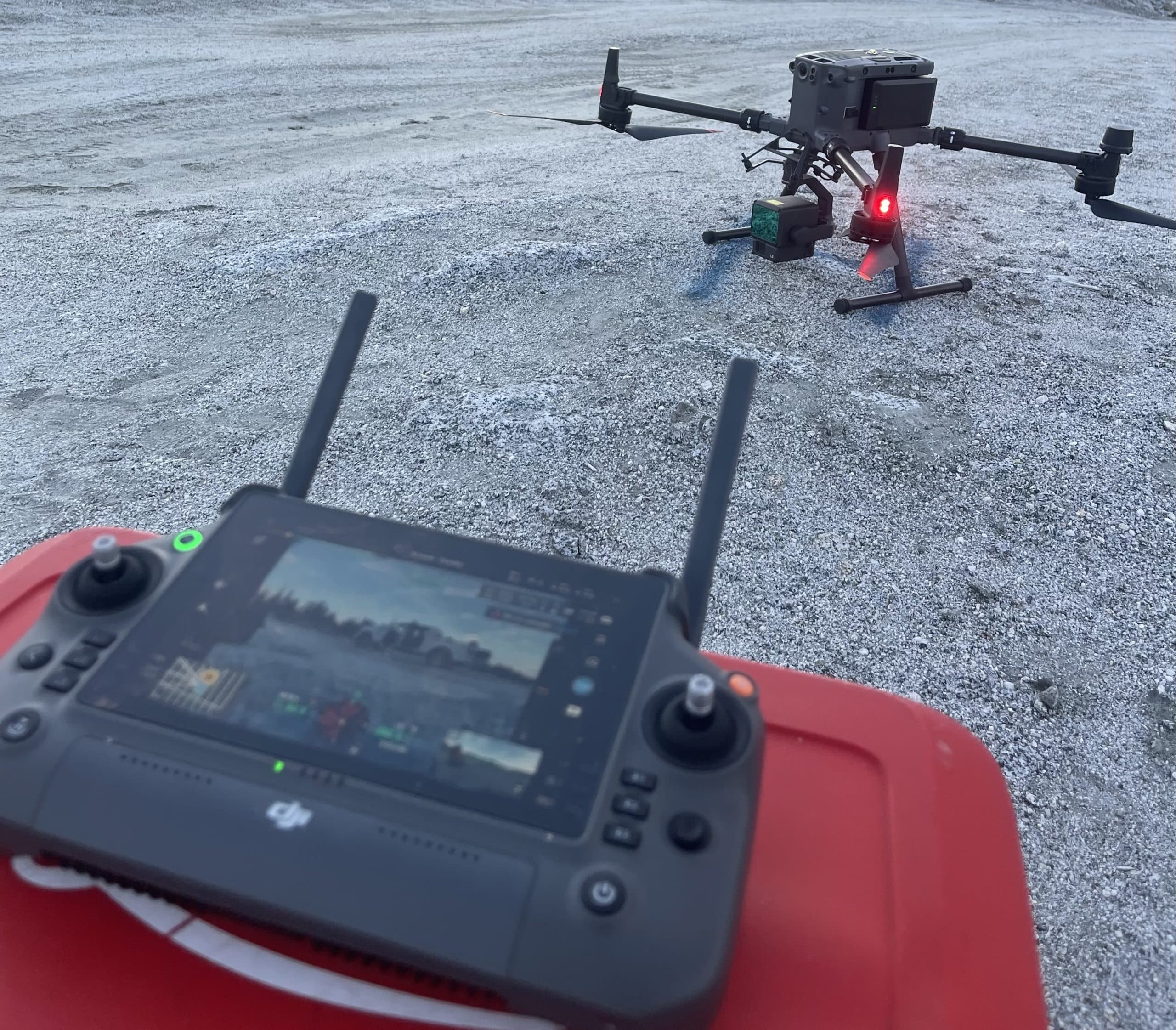 LiDAR-equipped drone and controller ready for a Northern BC flight