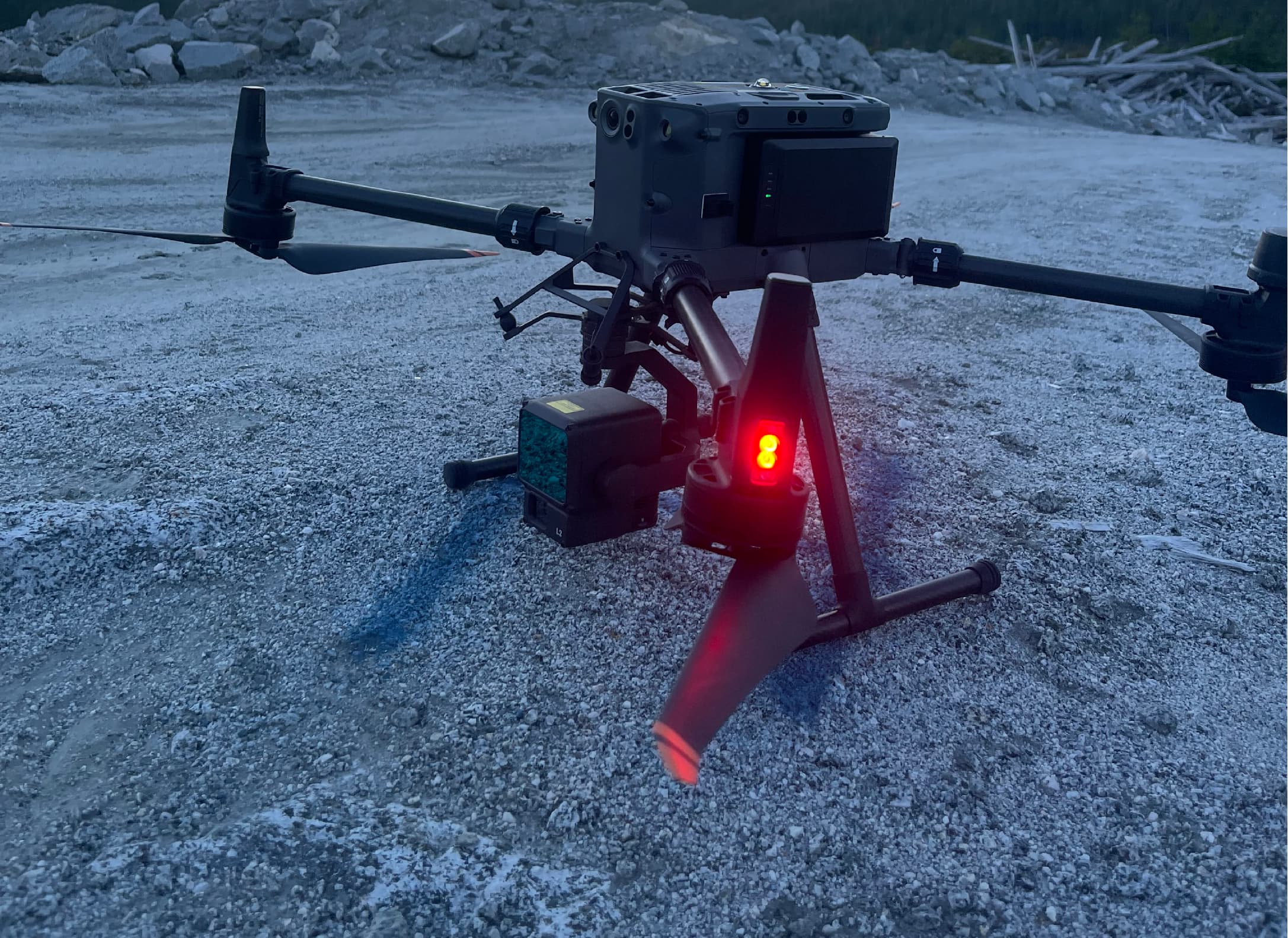 DJI enterprise drone with LiDAR payload at a mapping project site
