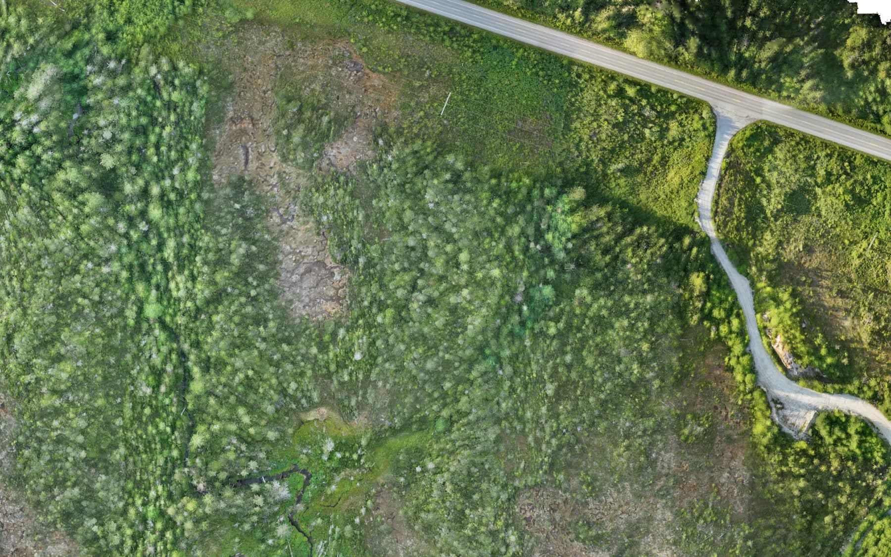 Drone orthophoto of a highway, access road and wetland from a PCI mapping flight