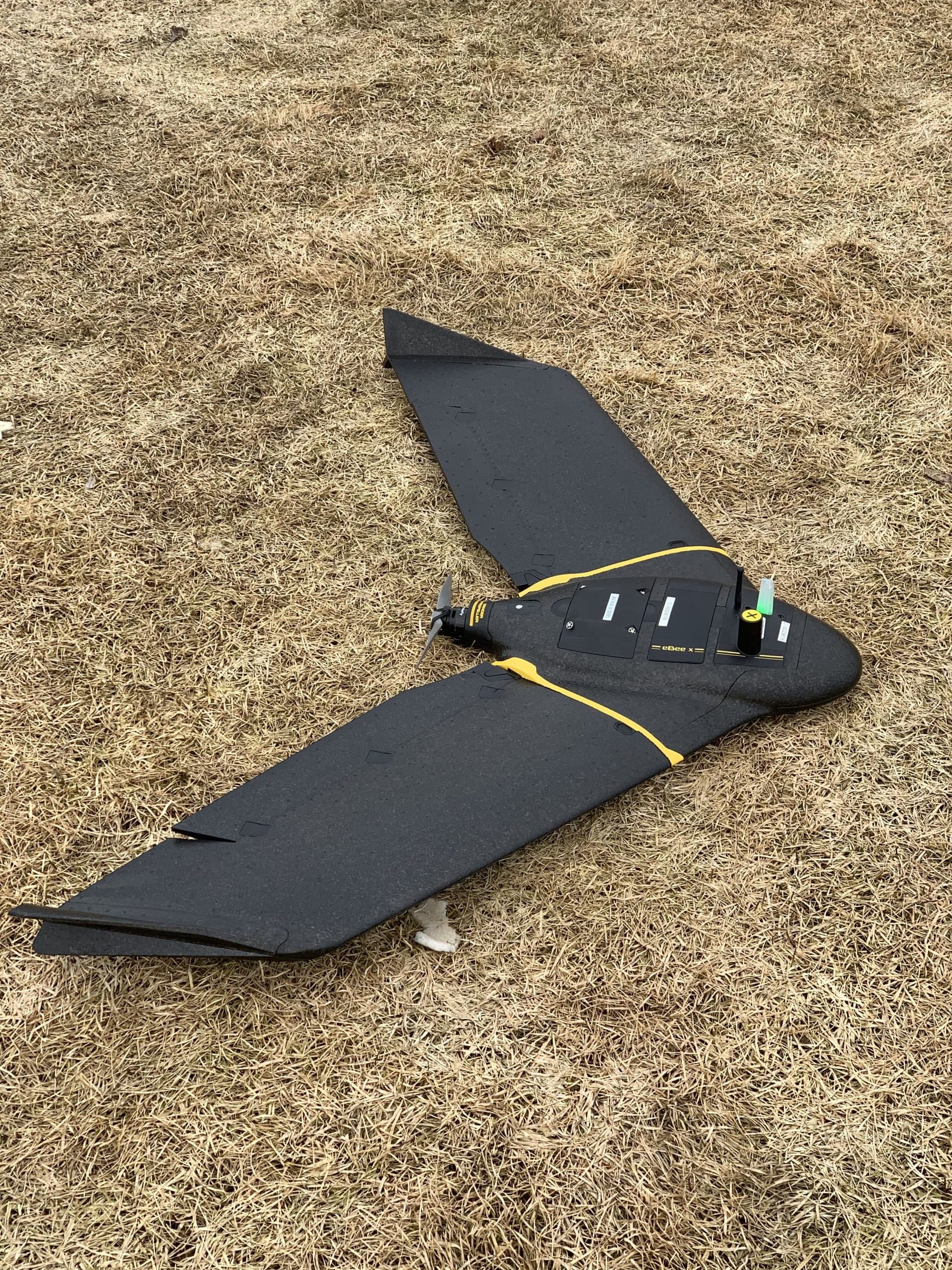 Fixed-wing mapping drone staged for flight in BC