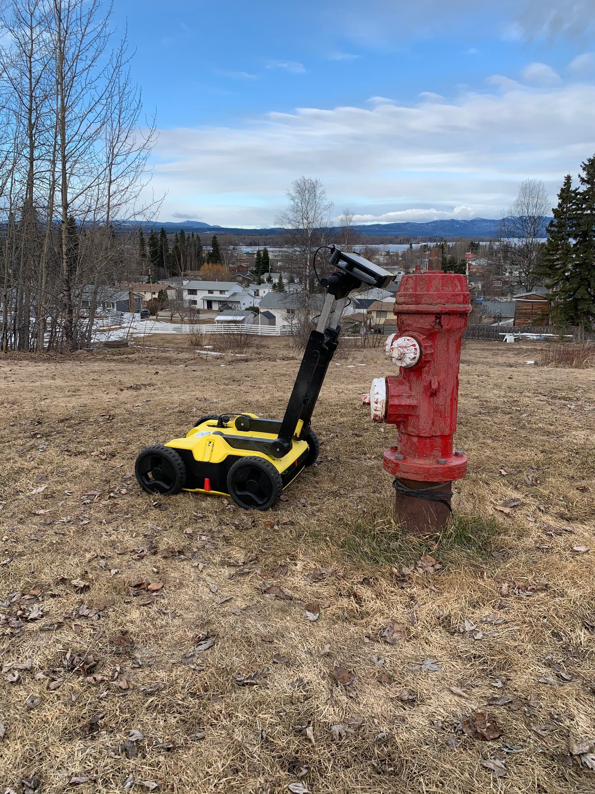 GPR cart tracing lines near a fire hydrant