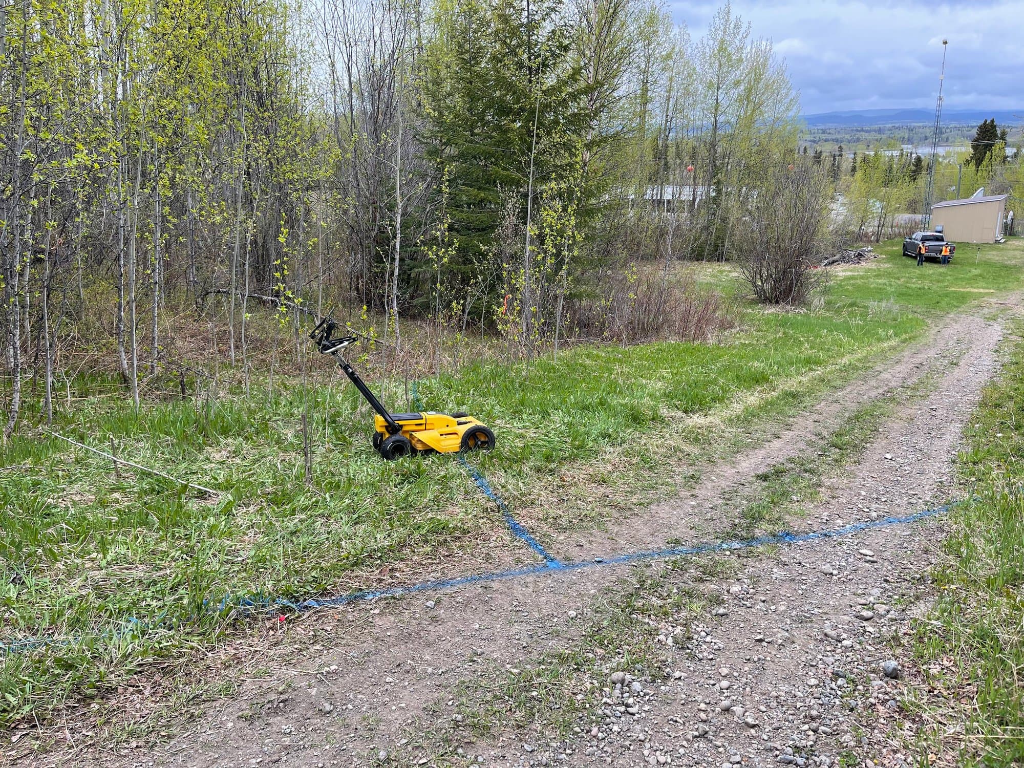GPR grid marked out on a forest access road