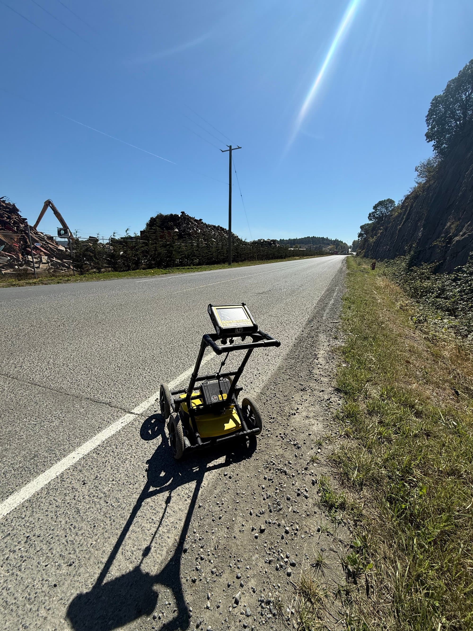 Ground-penetrating radar scan along a highway shoulder