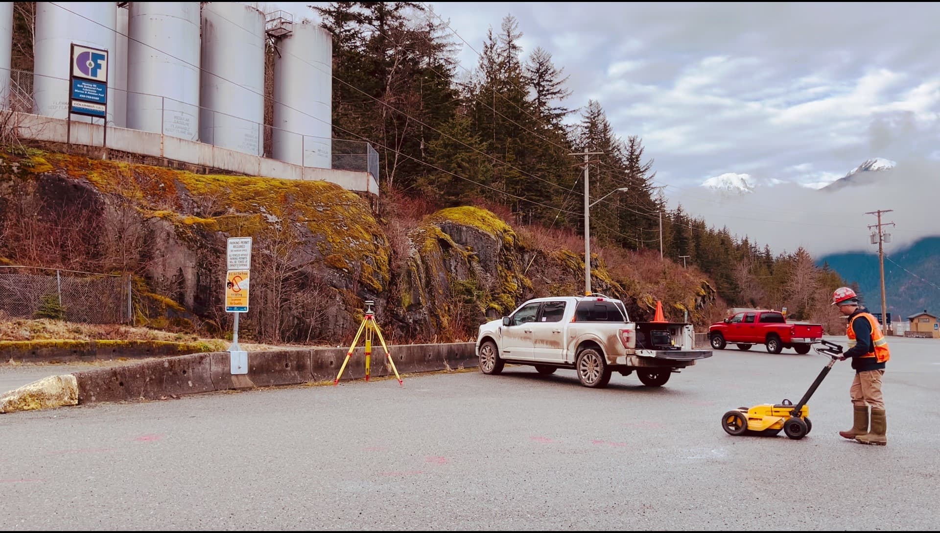 PCI crew running GPR and locating equipment at a Yukon fuel facility