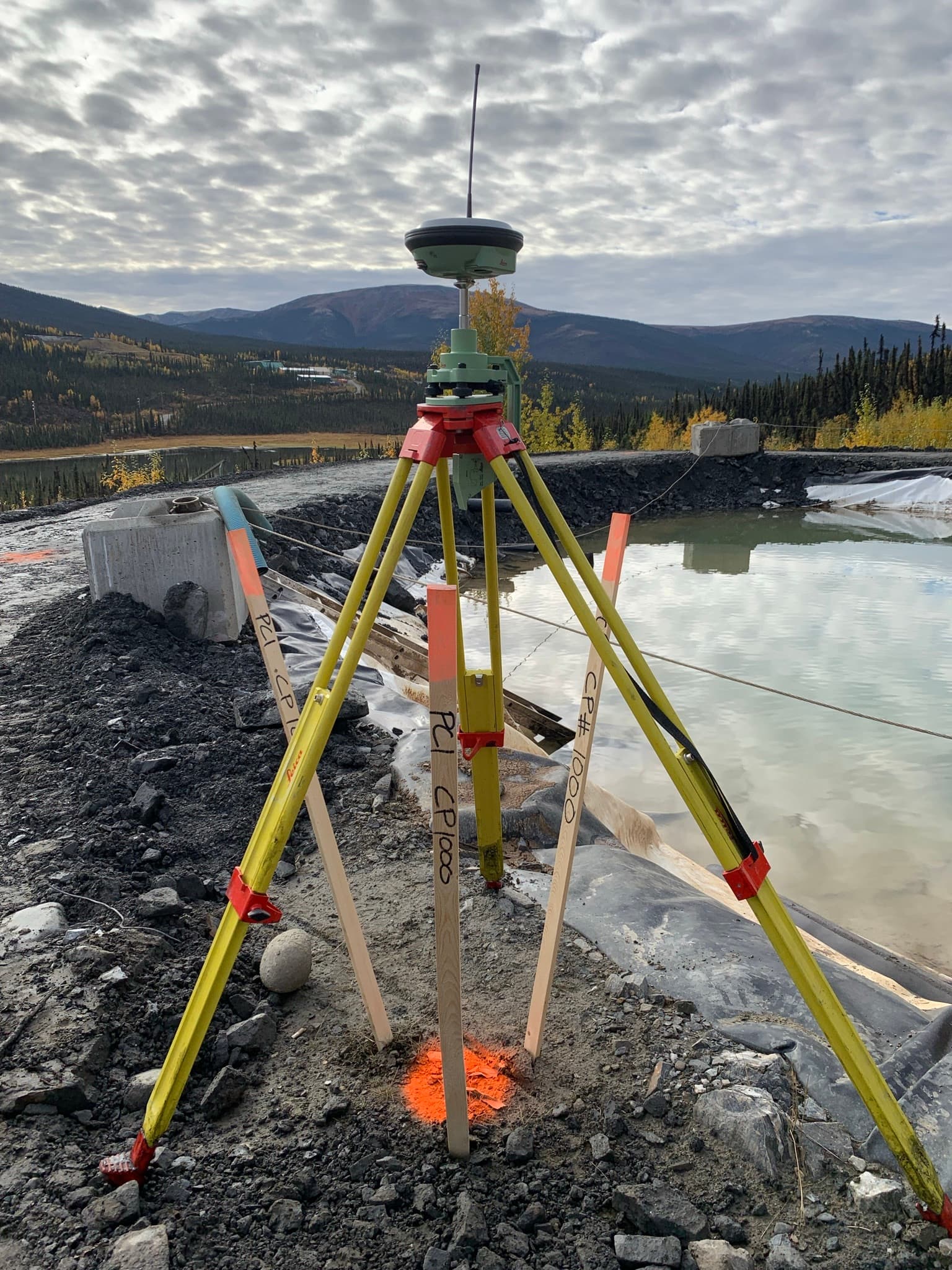 GNSS control setup over an earthworks site in the mountains