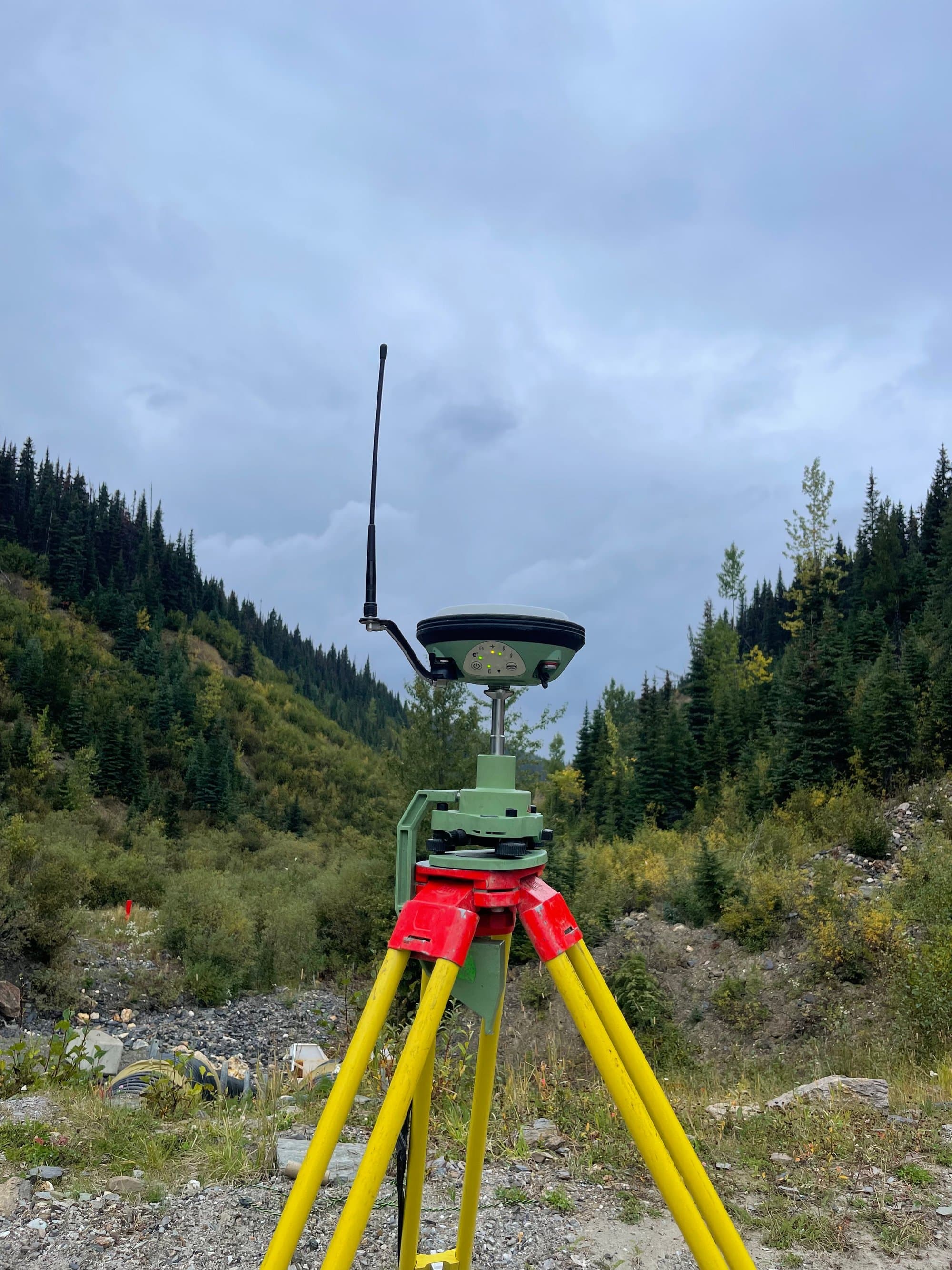 GNSS receiver above a forested river gorge in northern BC