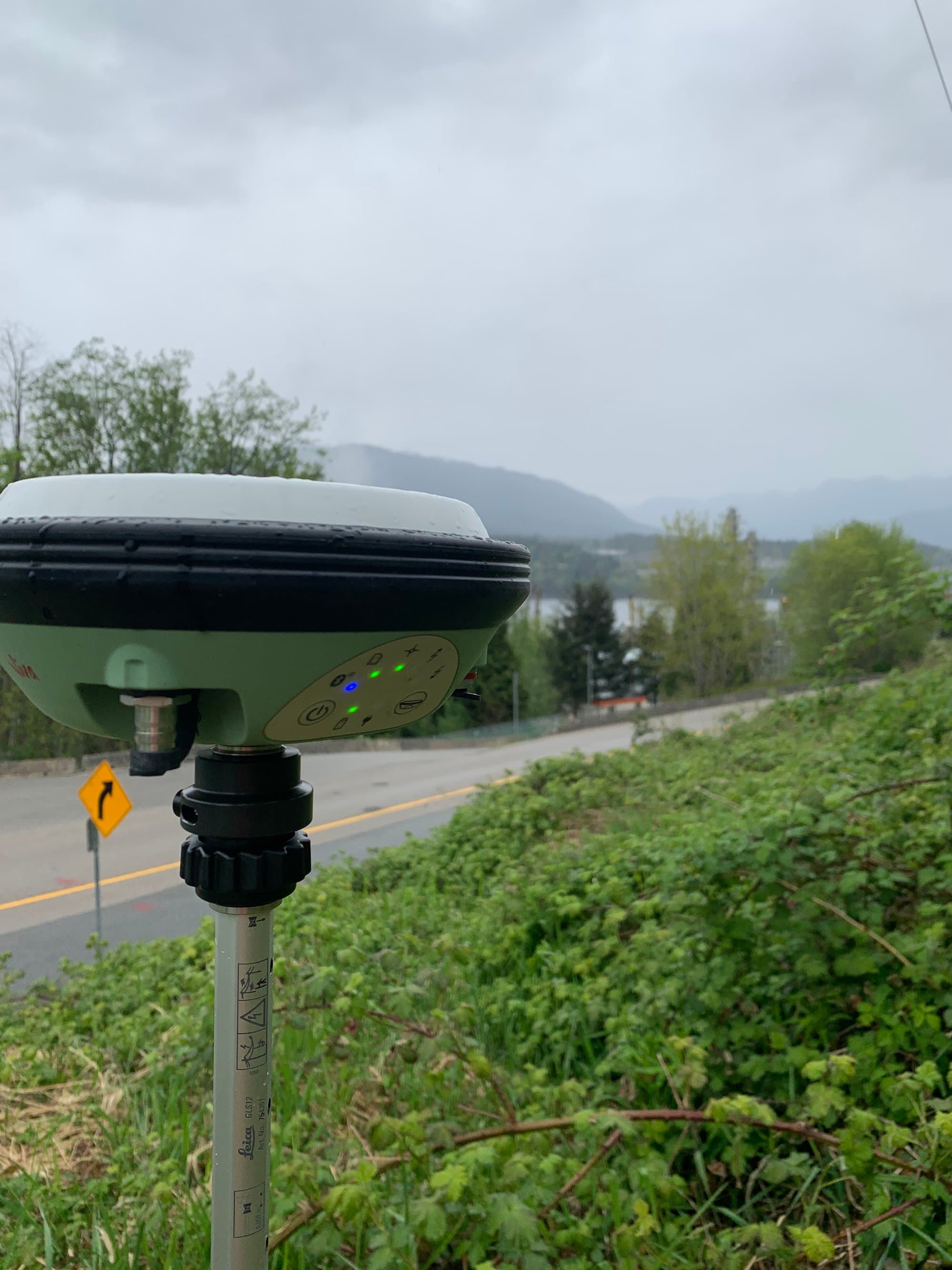GNSS rover on a curved highway shoulder