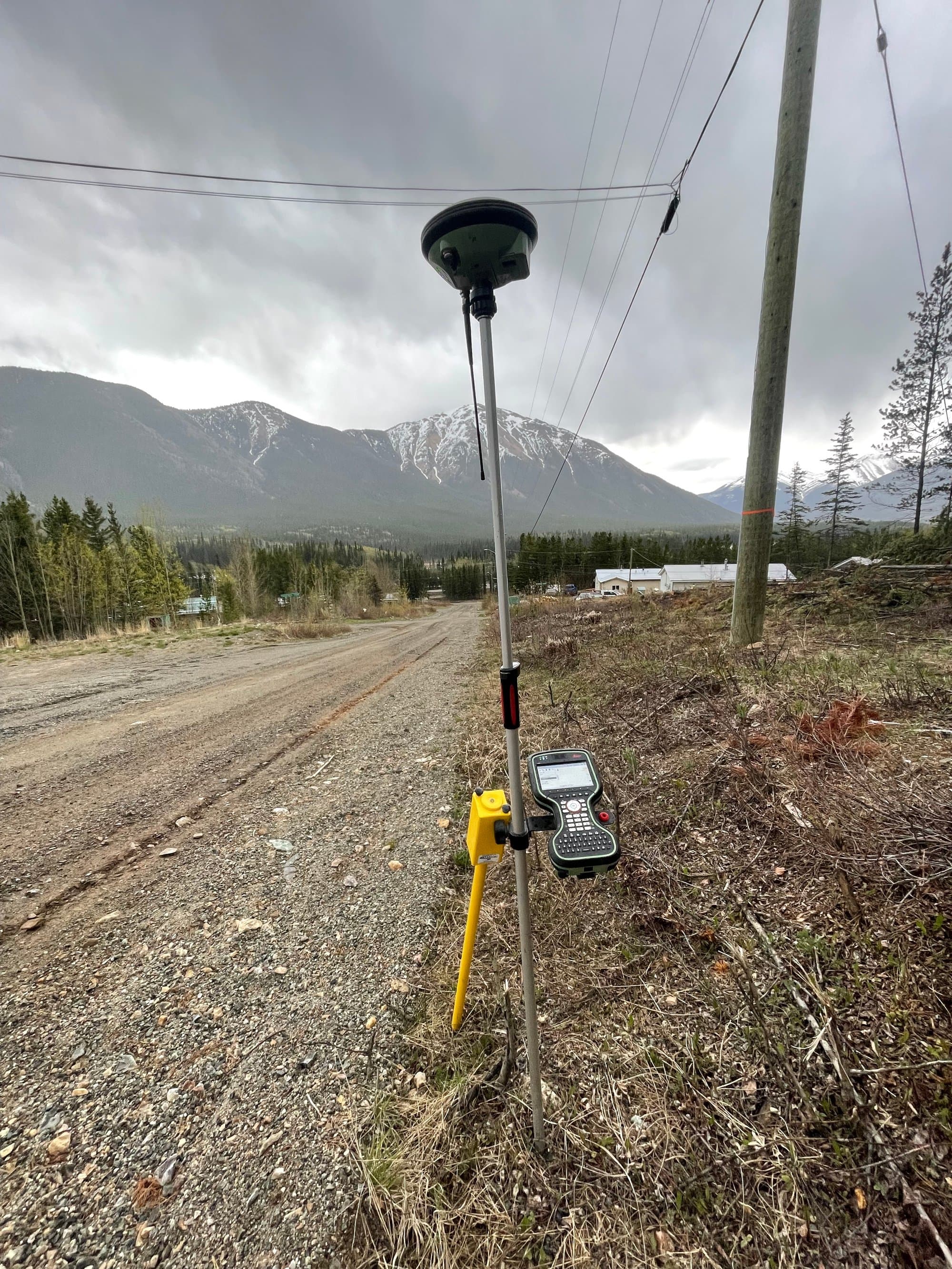 GNSS pole on a mountain highway shoulder