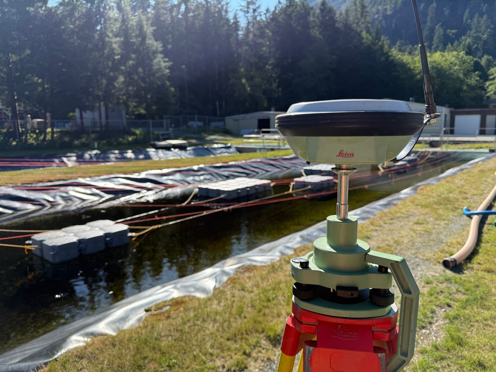 GNSS above fish hatchery raceways