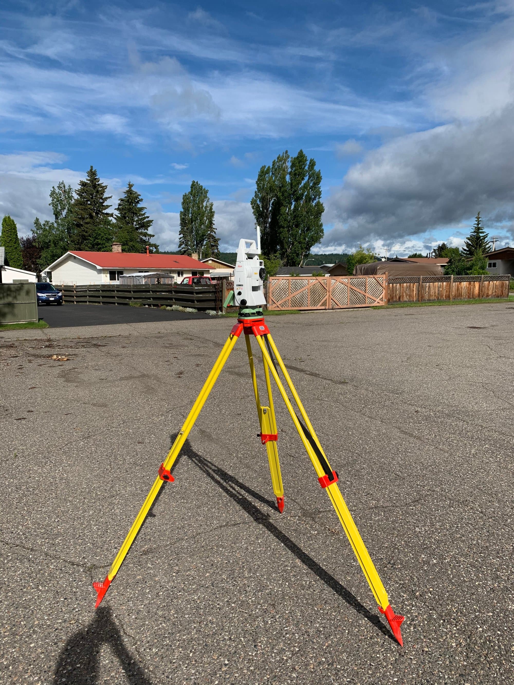 Robotic total station on a residential street