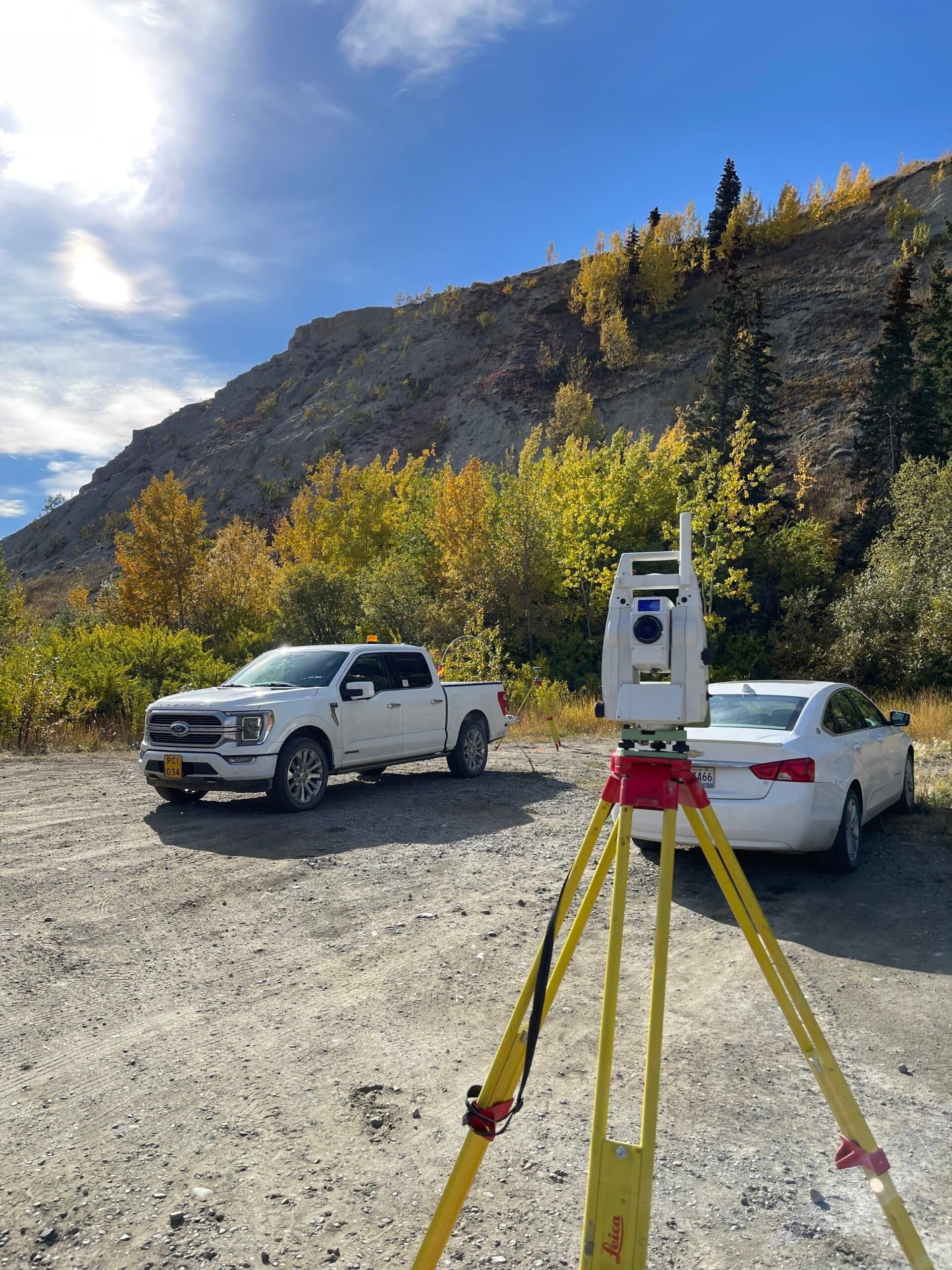 Total station set up near Whitehorse in fall colours