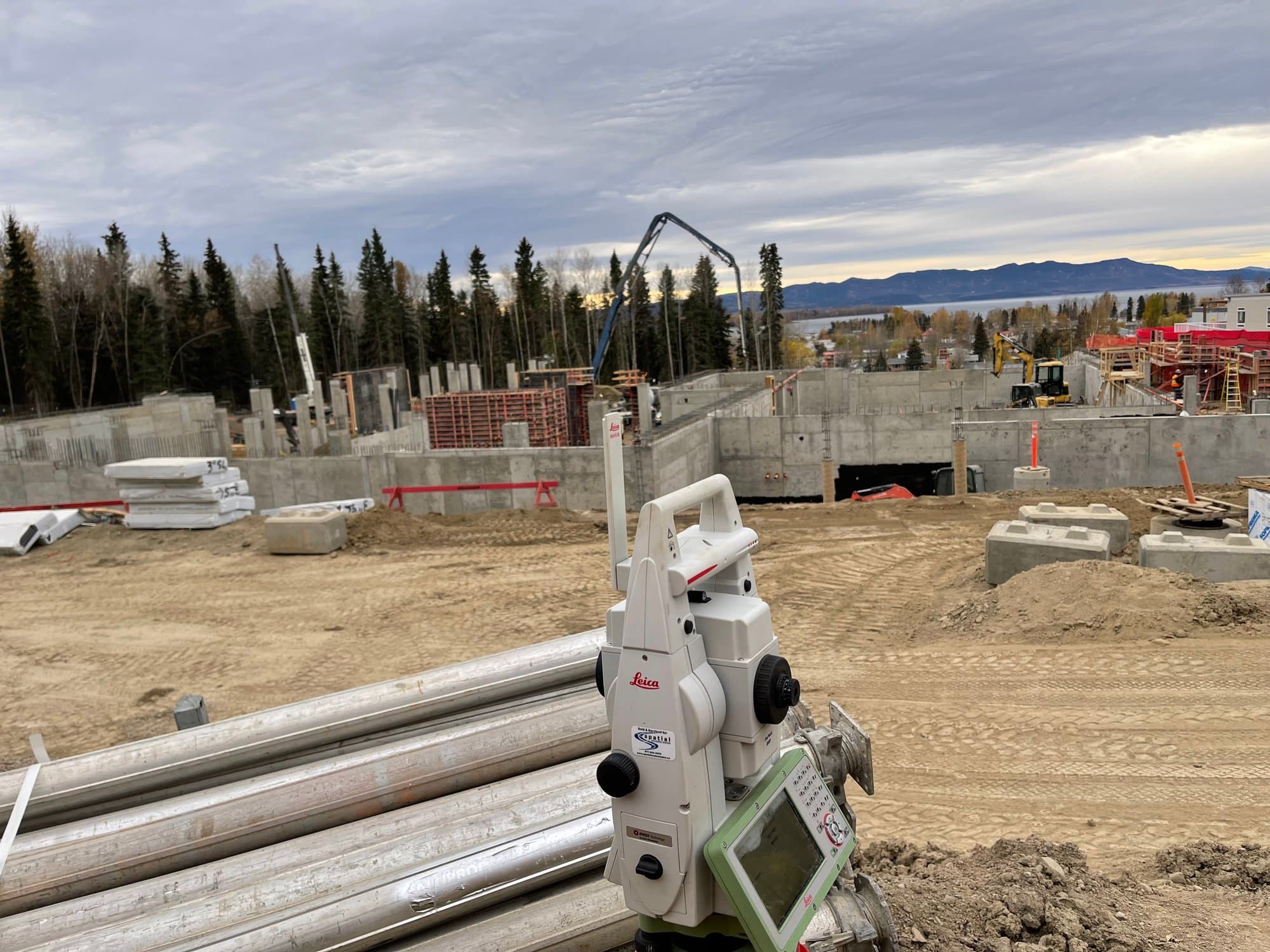 Total station checking concrete foundation forms