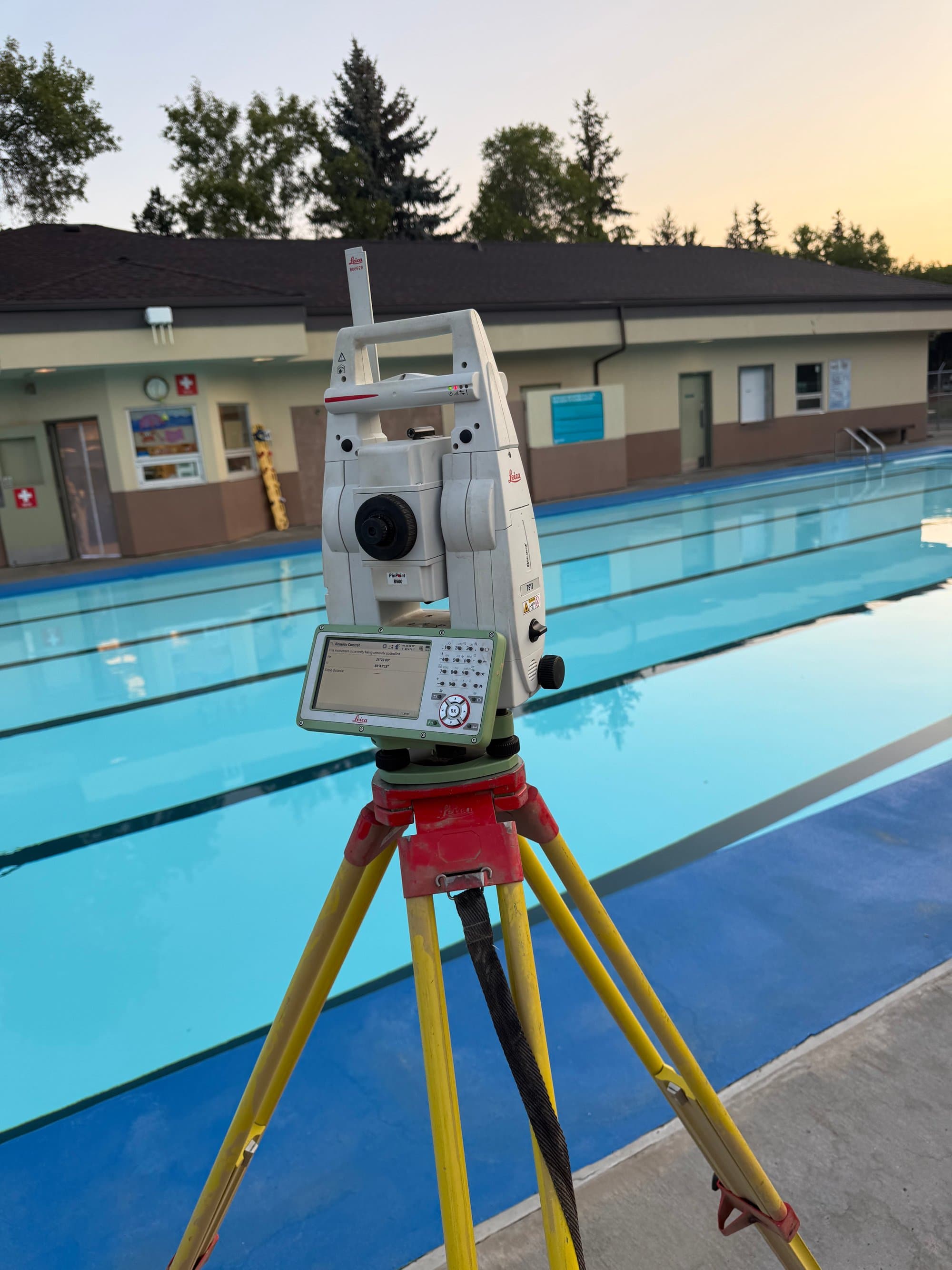 Pool deck layout survey with a total station