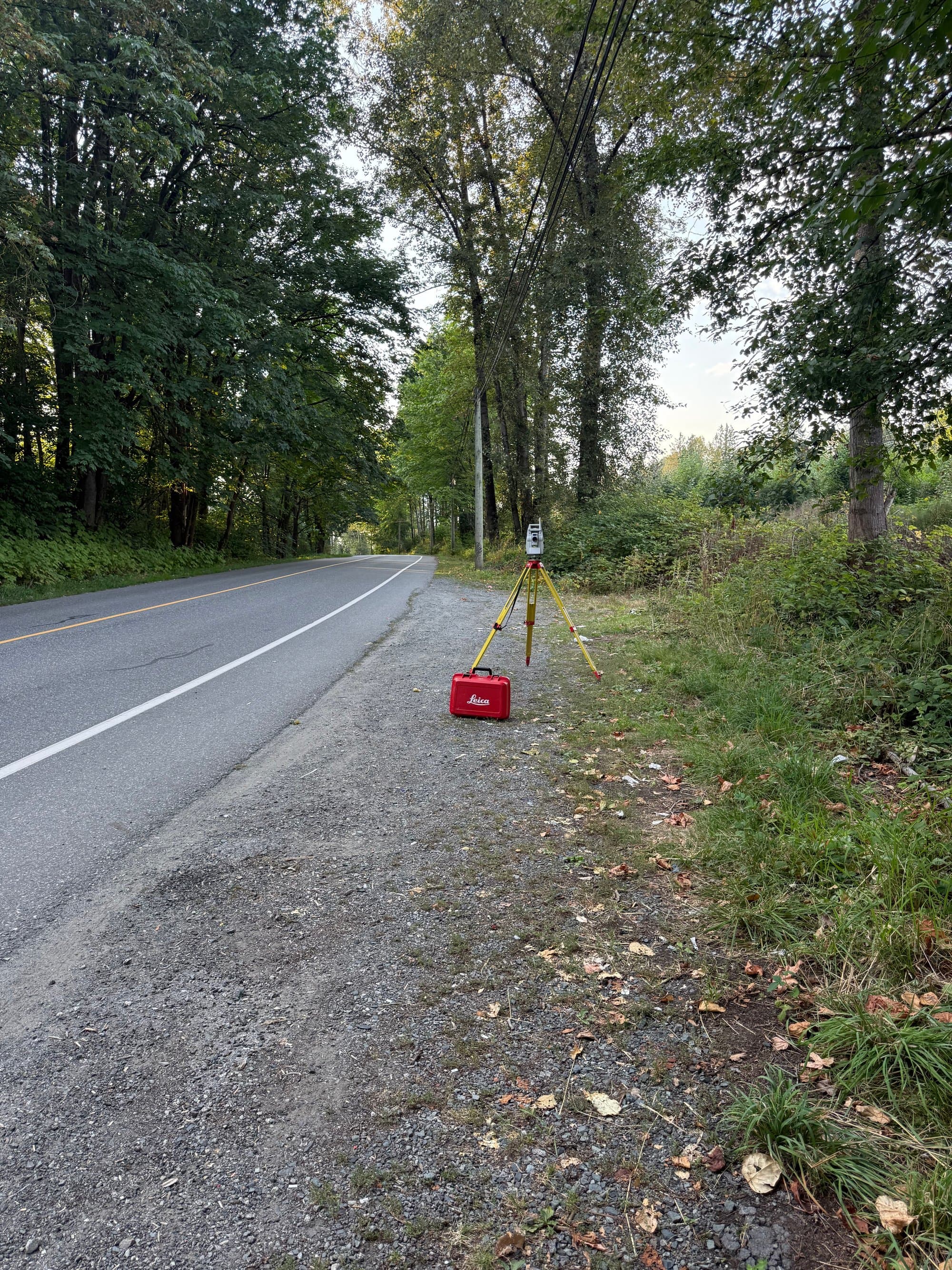 Total station on a rural road shoulder