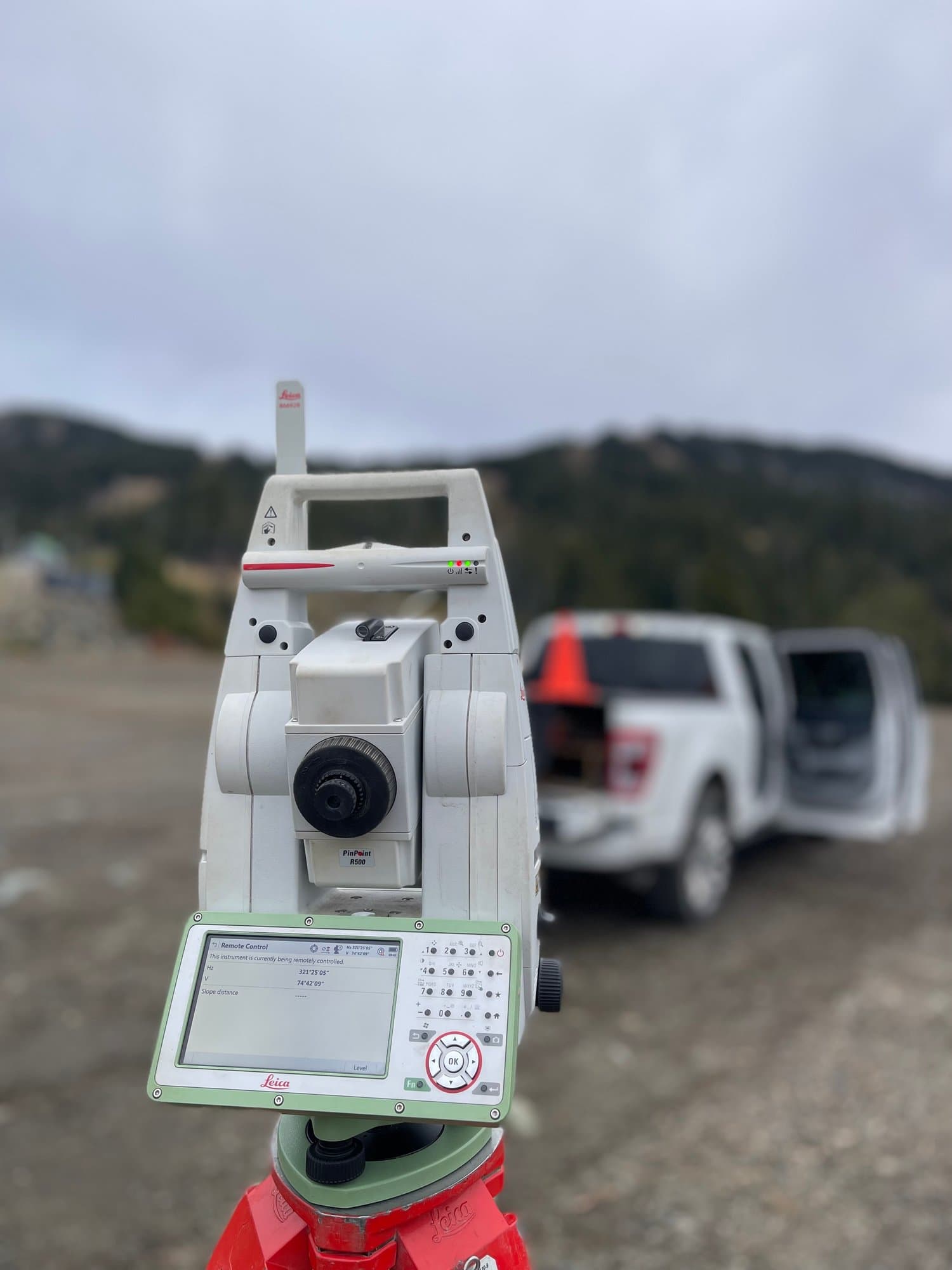 Total station with the site truck behind