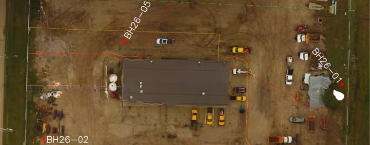 Private utility line locating map for an industrial site