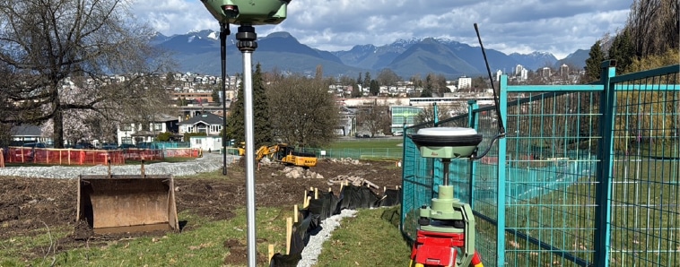 Construction surveying equipment on a jobsite in BC and Alberta.