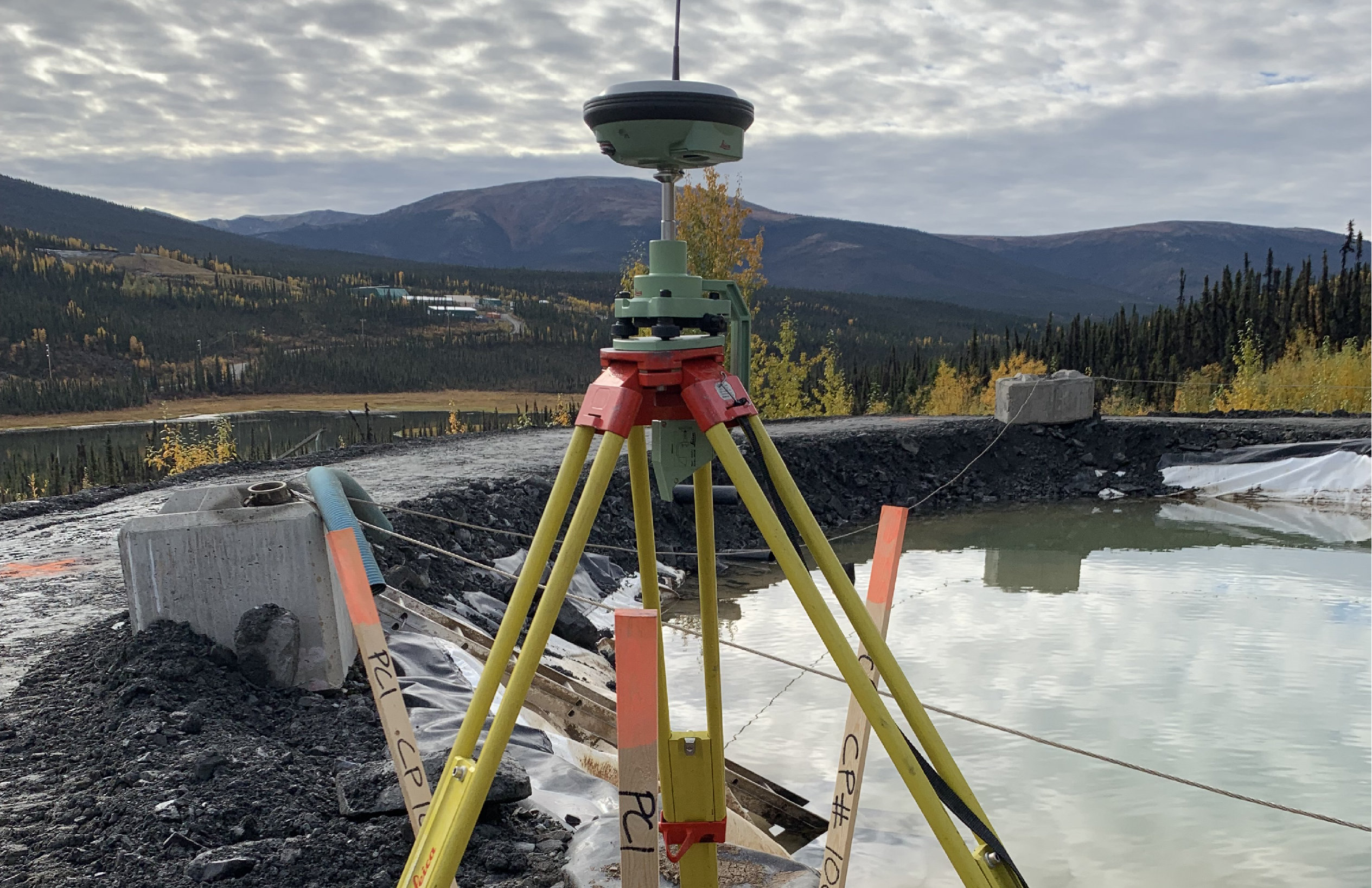 Survey GPS rover set up for mining and reclamation surveying on a Yukon project site